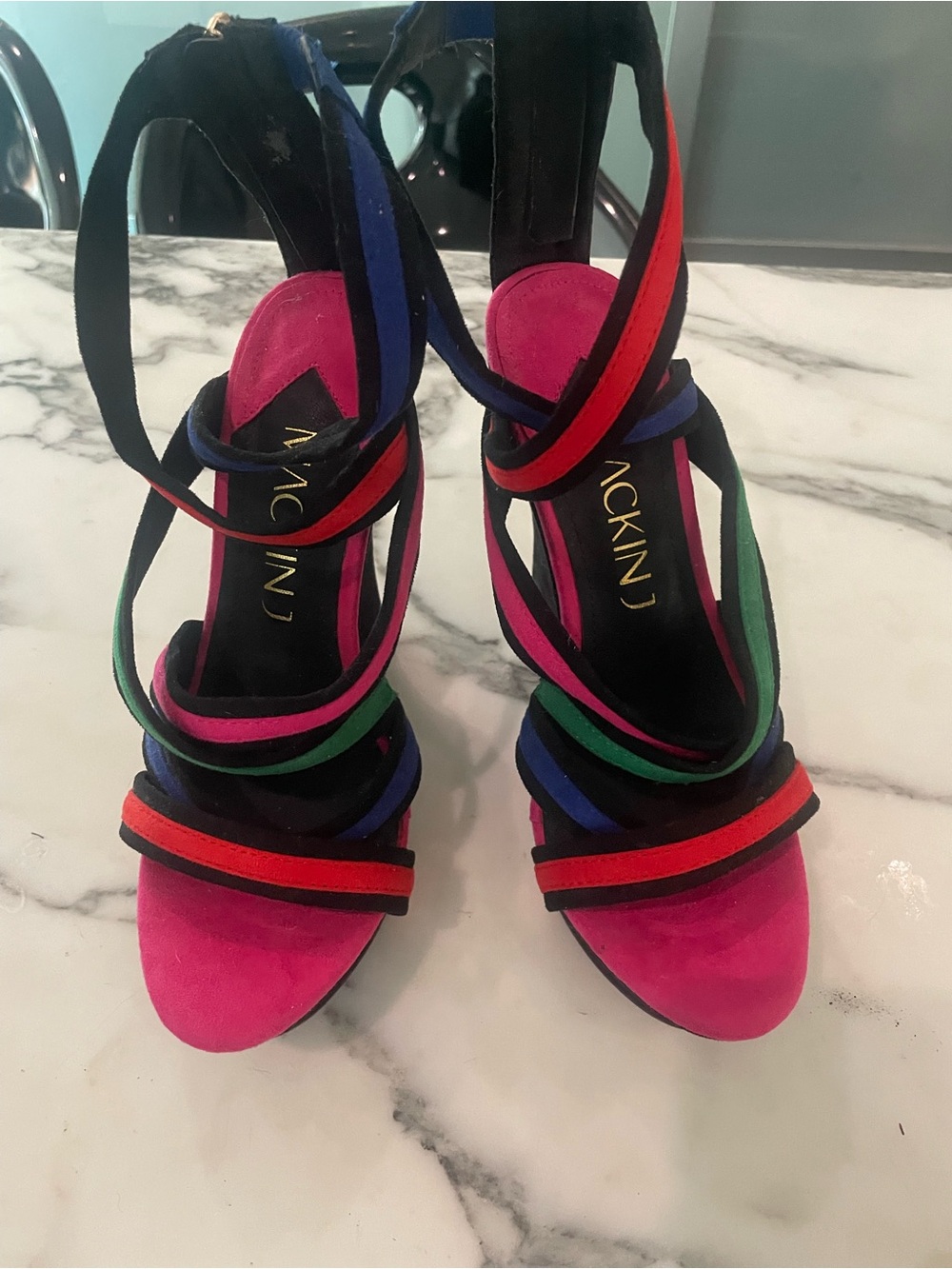 Multicolor Suede Strappy High Heel Sandals - Pink Accent